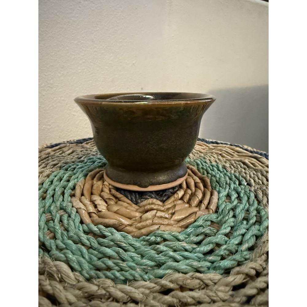 Artist Signed Handcrafted Ceramic Pottery Bowl, Rustic Glazed Finish 2.75" Tall